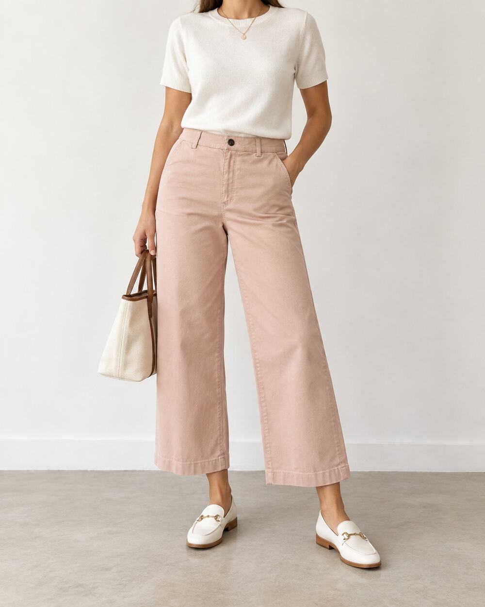 Ella Moss Wide Leg Crop Pants Soft Pink High Rise Cotton Stretch Size 14 NWT